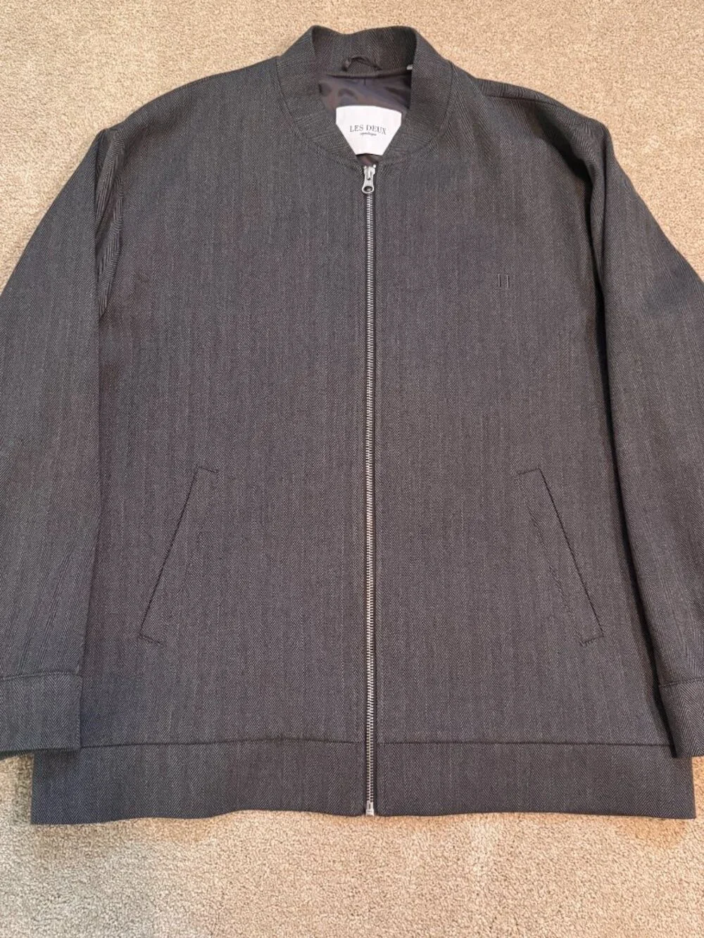 Les Deux Como Herringbone Bomber Jacket Grey XXL $259